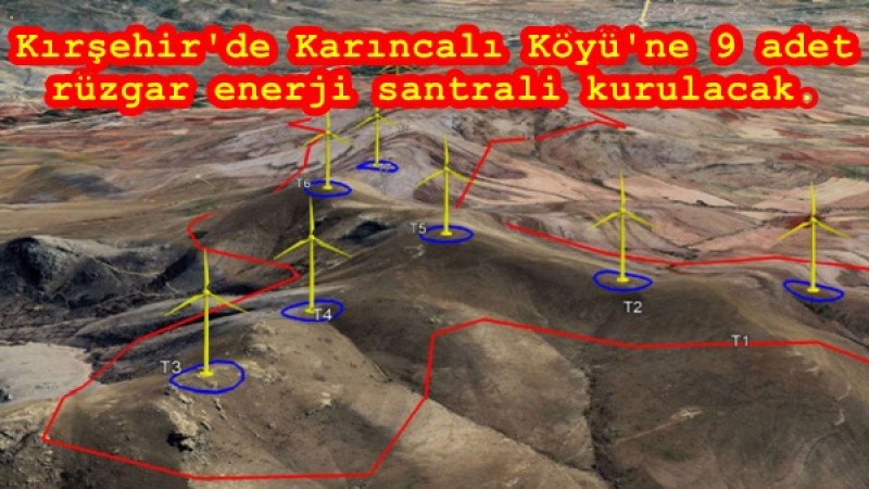 Kırşehir'de Karıncalı Köyü'ne 9 adet rüzgar enerji santrali kurulacak. 