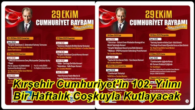 Kırşehir Cumhuriyet’in 102. Yılını Bir Haftalık Coşkuyla Kutlayacak